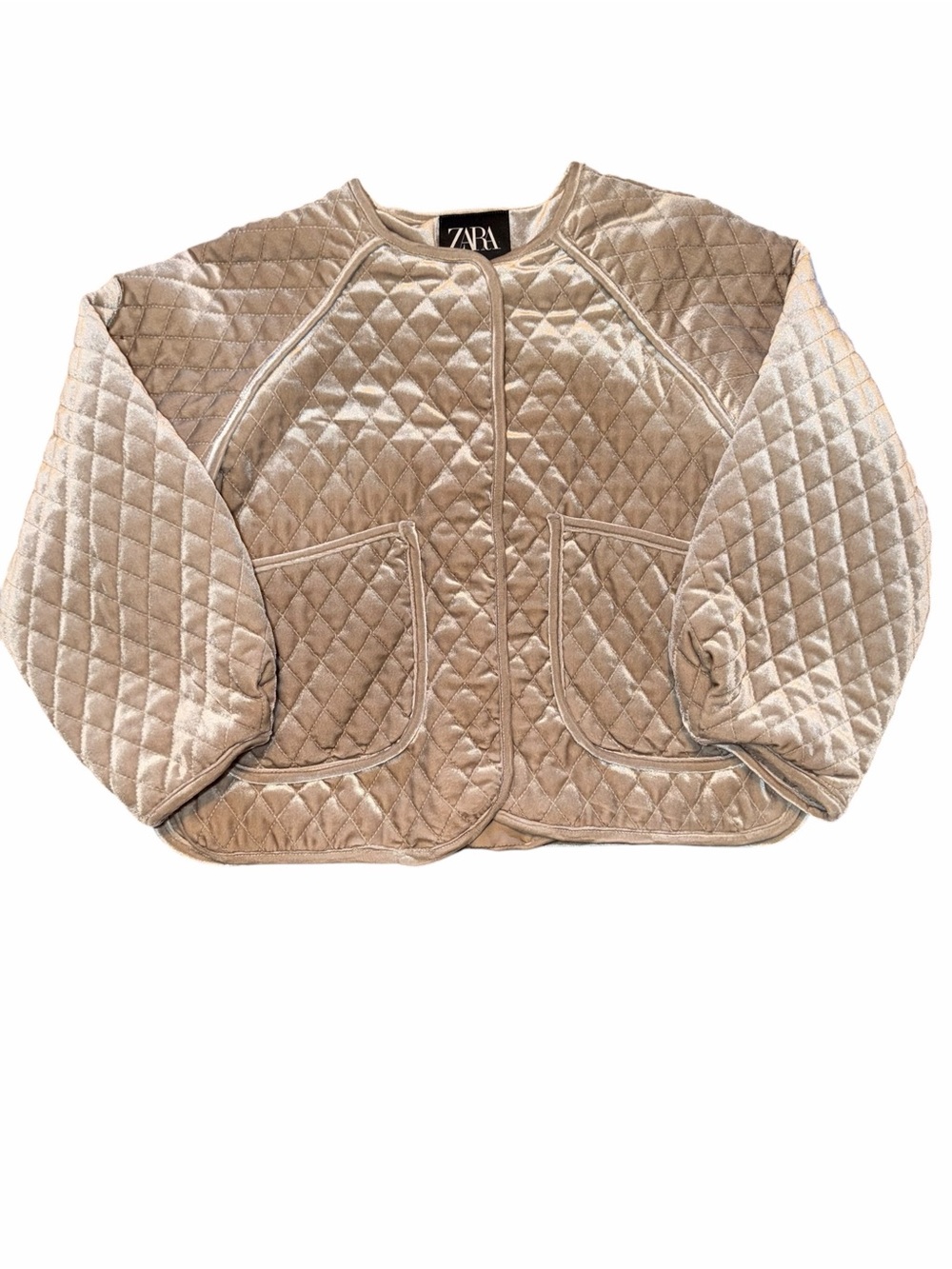 Zara girls taupe/champagne velvet quilted jacket in a size 8-9 EUC